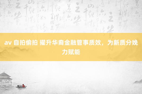 av 自拍偷拍 擢升华裔金融管事质效，为新质分娩力赋能