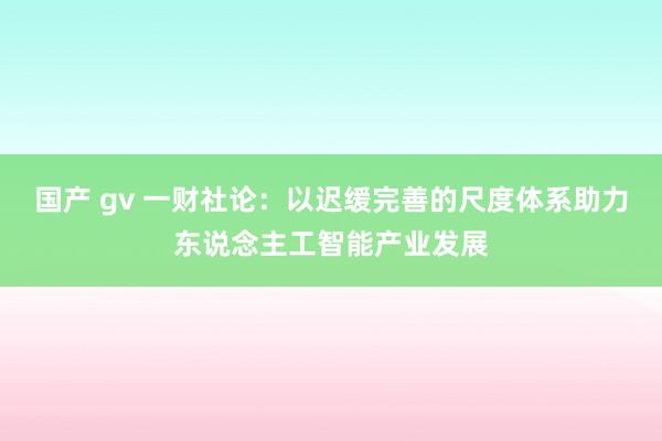 国产 gv 一财社论：以迟缓完善的尺度体系助力东说念主工智能产业发展