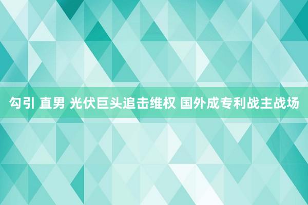 勾引 直男 光伏巨头追击维权 国外成专利战主战场